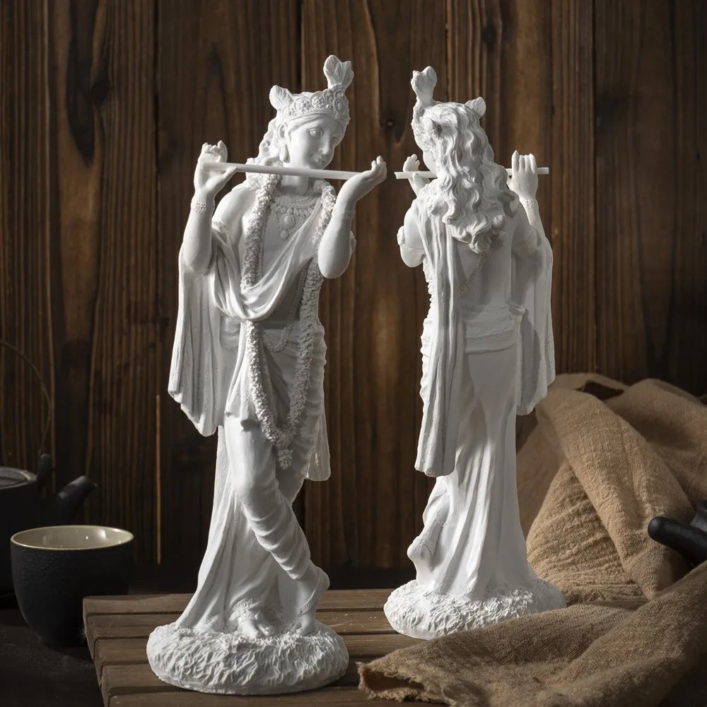 Vilead Resin White Krishna Statue Hindu God Love Divine Sculpture Hinduism Meditating Figurines Home Decoraiton Yoga Room Decor