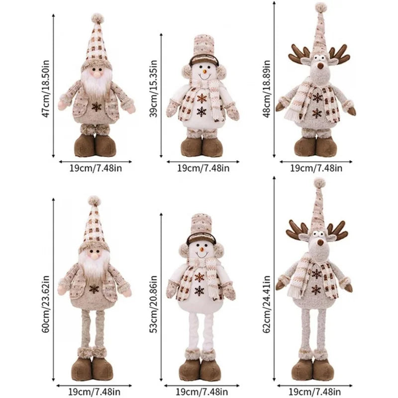 Christmas Decorations Adjustable Extendable Santa Snowman Reindeer Plush Dolls Indoor Home Tabletop Ornaments Toys Gifts