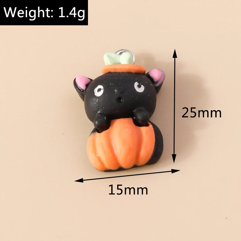 Leslie 10Pcs New Resin Halloween Charms Kawaii Cat Spider Castle Ghost Pumpkin Charms Pendants Decor DIY Earring Jewelry Making