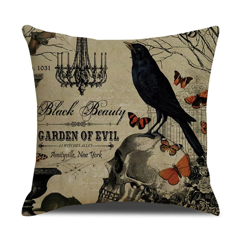 2024 New Linen Halloween Fall Cushion Cover 45x45cm Farmhouse Cat Witch Home Throw Pillow Covers For Home Room Couch Decor