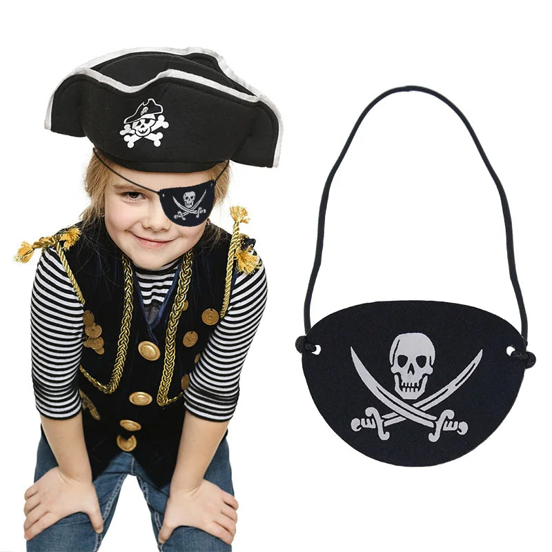 Halloween Pirate Cosplay Party Set Pirate Eye Patches Pirate Flag Skull Print Pirate Captain Costume Cap for Halloween Kids Gift