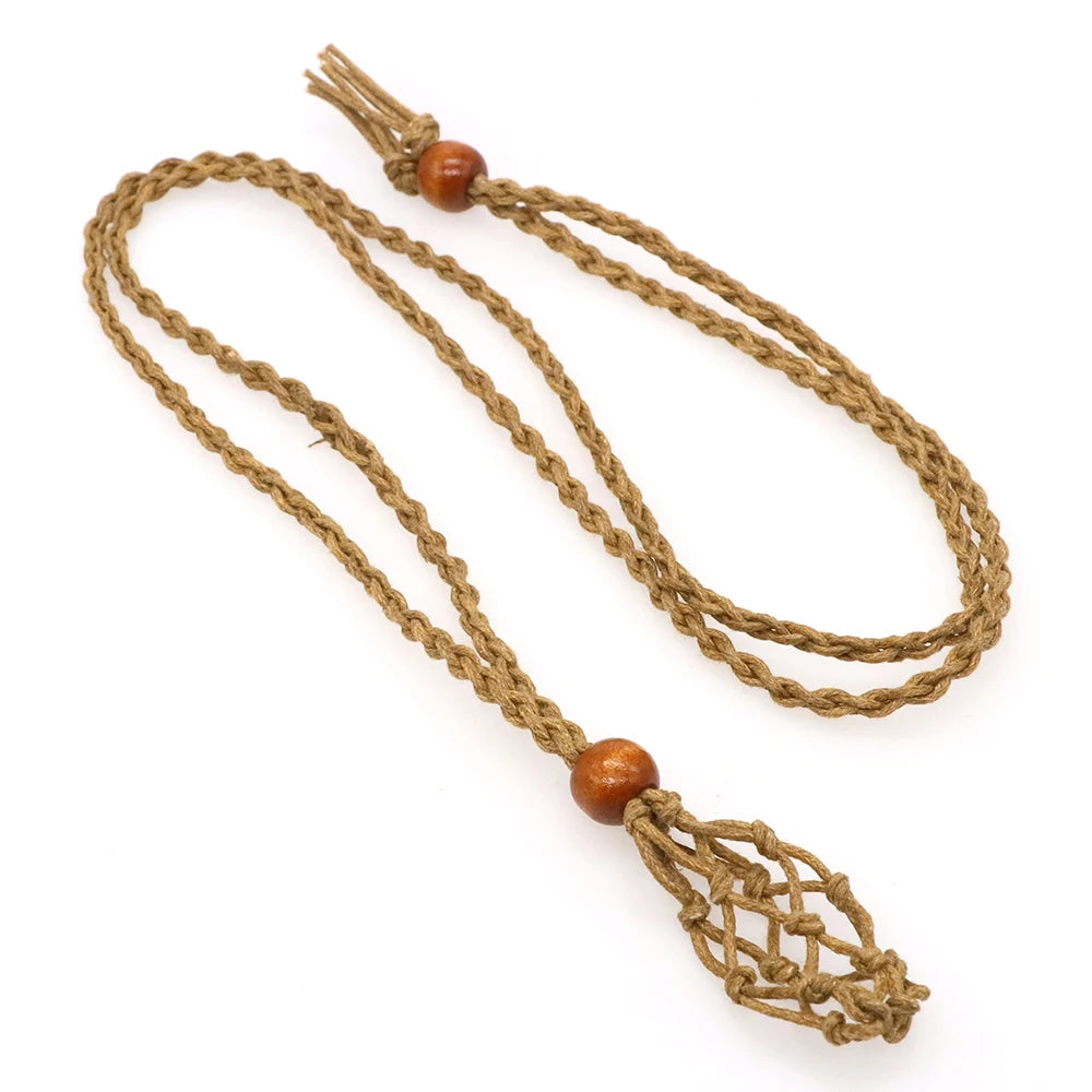 Adjustable Necklace Empty Stone Holder Wax Rope Copper Cage Metal Copper Chain Pendant Net Bag Crystal Gems  Jewelry Accessories