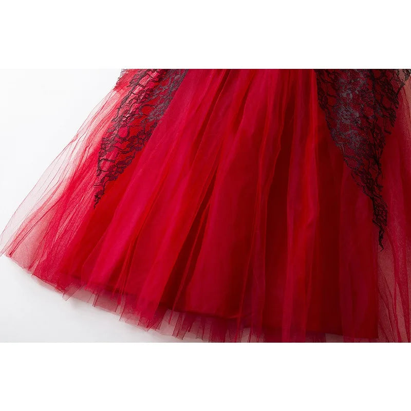 Vampire Halloween Dress for Kid Ghost Bride Gothic Witch Cosplay Costume Carnival Party Black and Red Clothes Dresses for Girls