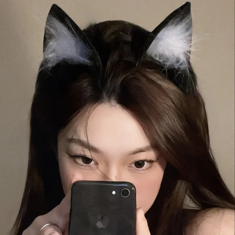 Plush Cat Ears Headband Women Girls Cosplay Hair Band Funny Cute Lolita Hair Hoop Hair Accessories Christma Halloween Dress Up