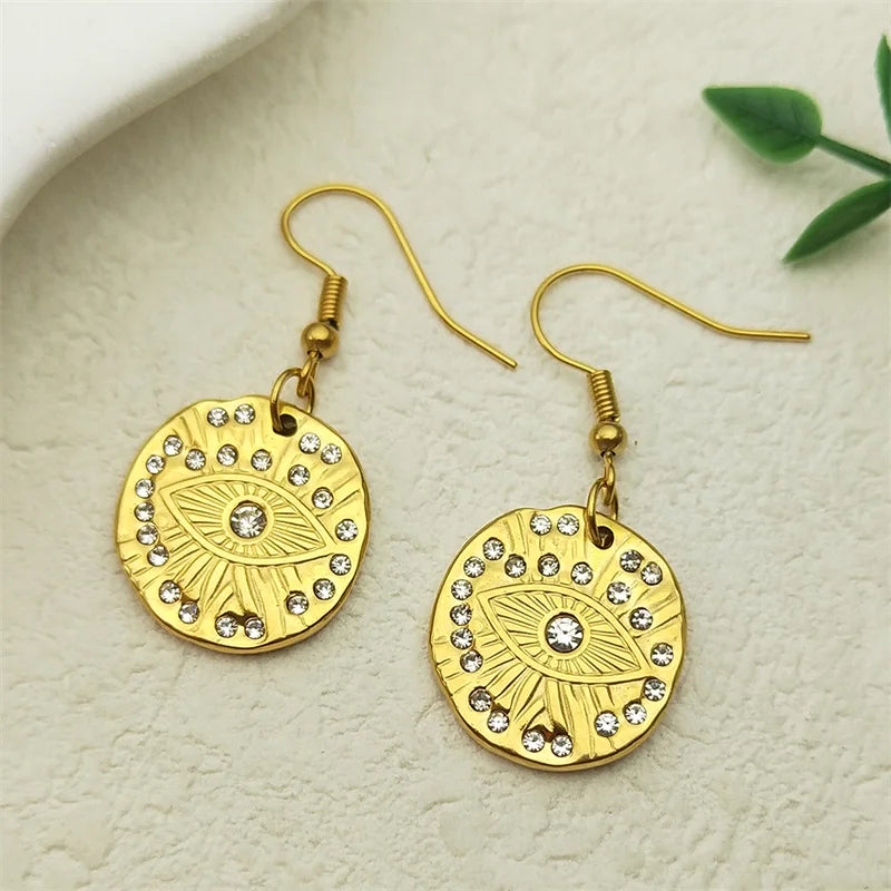 Evil Eyes Drop Earrings For Women Girls  Stainless Steel Rhinestone Gold Silver Color Earrings Jewelry