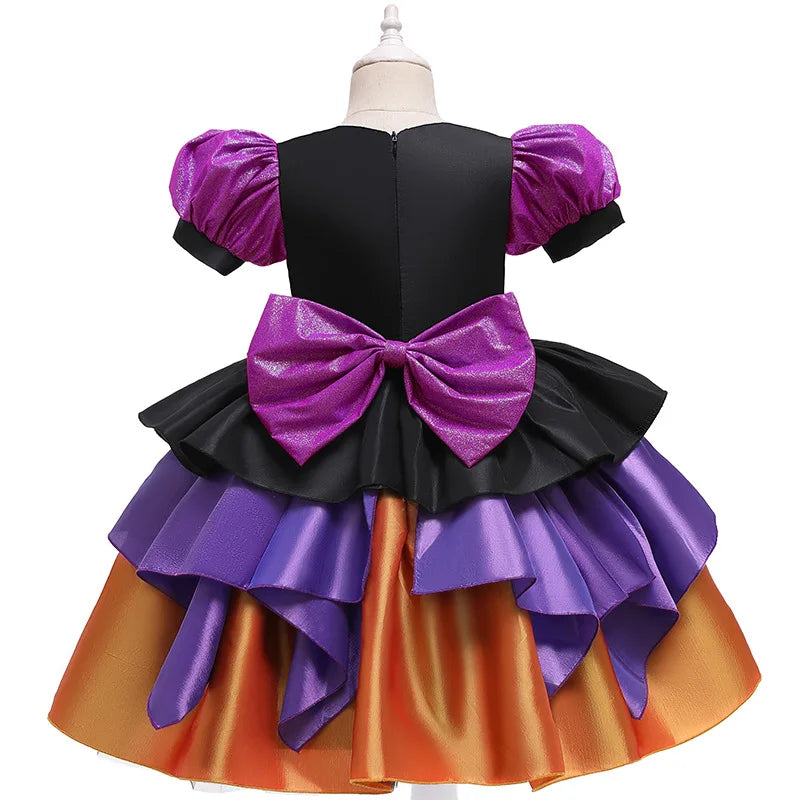 Children Girls Purple Puff Sleeve Sequins Big Bow Princess Dress For Kids Birthday Halloween Dress Up Carnival Party Gown