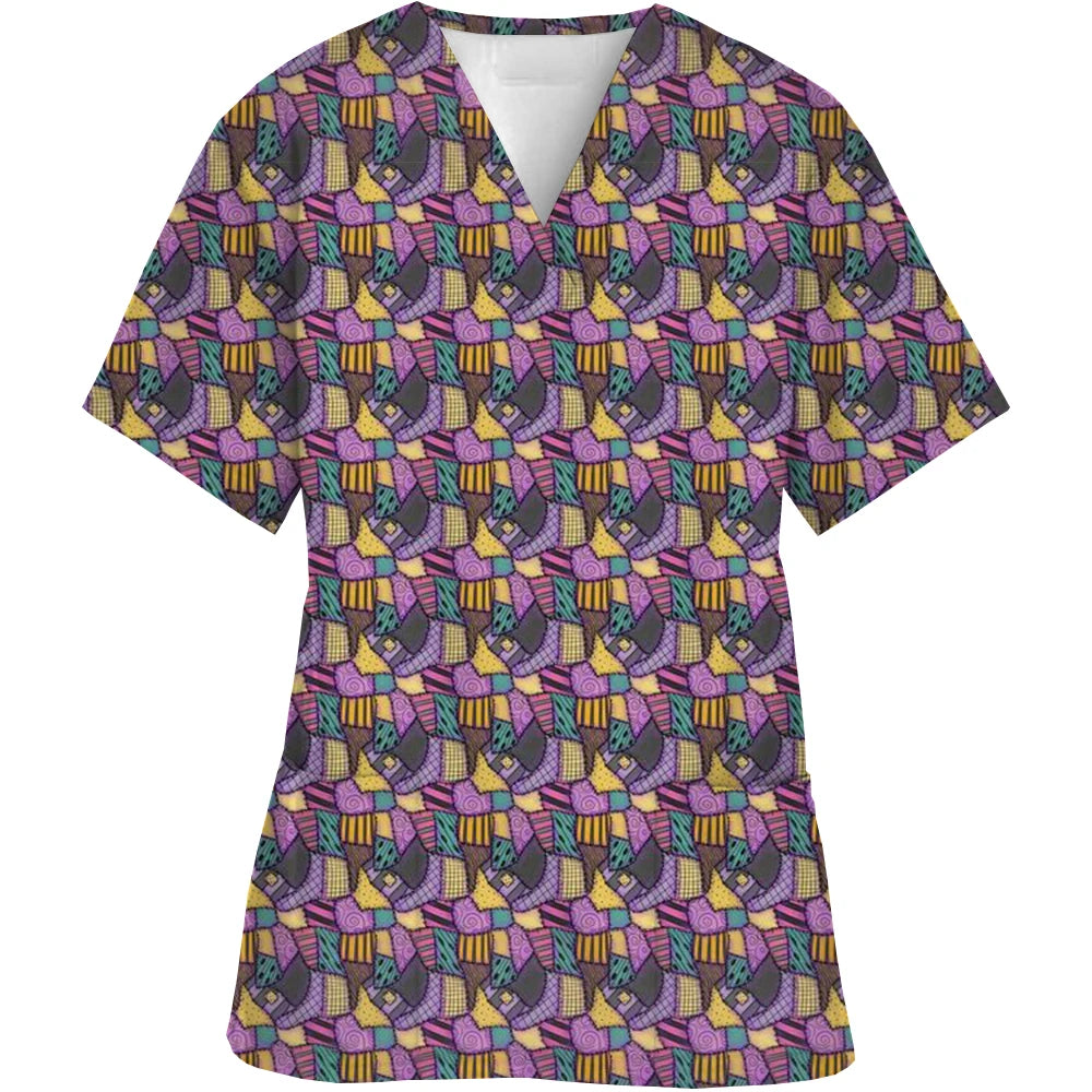 Christmas Nightmare V-neck Work Clothes Halloween Surgery plus size Nurse Medical Clothes Matte Top Women