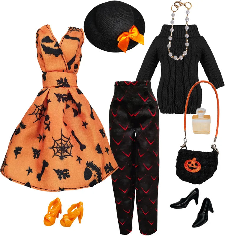 1/6 Doll Cosplay Clothes Halloween dress Witch Cap Belts Bag Broom Outfits for 12inch BJD Doll 30cm Doll Barbi Xinyi FR Doll