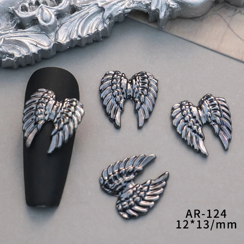 10PCS Black Iron Cross Skull Nail Charms Parts Butterfly Wing Accessories Halloween Nail Art Decoration Design Supplies Material