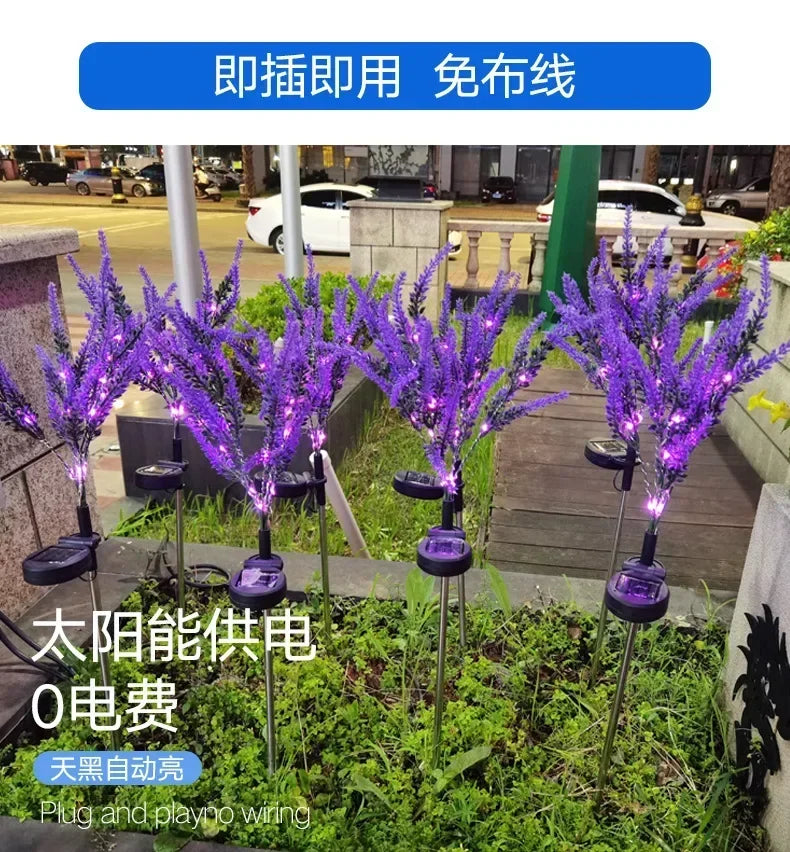 2025 New Purple Lavender Flower Solar Garden Lights Outdoor Decorative Lawn Lamp for Patio Yard Decor