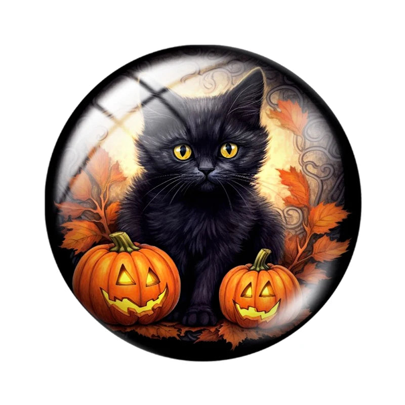 Halloween Black Cat 12mm14mm/16mm/18mm/20mm/25mm Round photo glass cabochon demo flat back Making findings