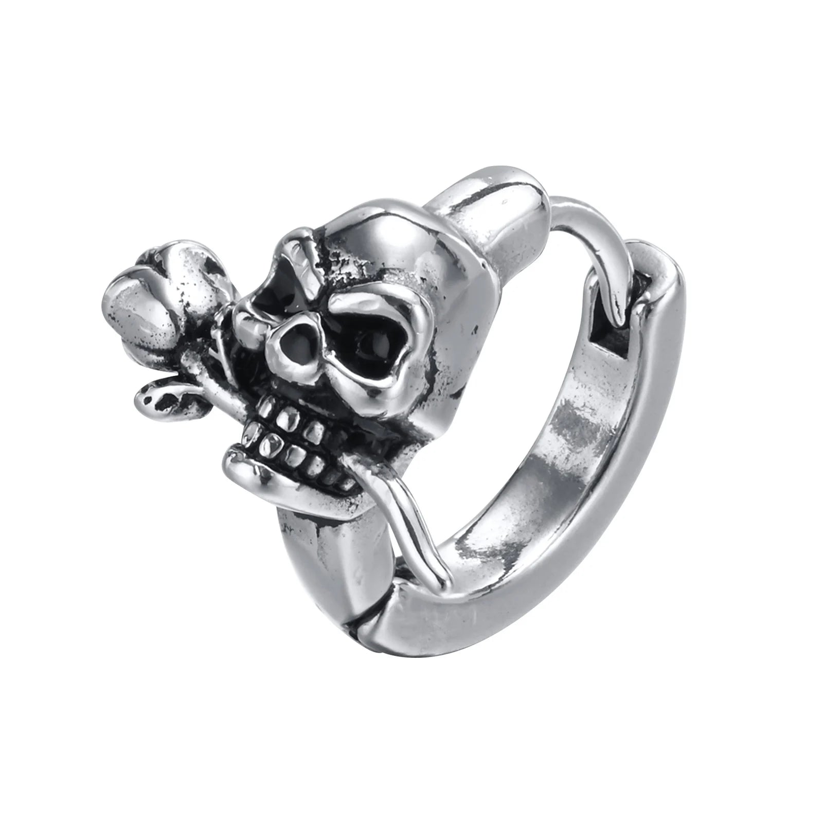 Vnox Gothic Skull Skeleton Huggie Hoop Earrings for Men Boys, Rock Punk Stainless Steel Cocktail Party Halloween Gift Jewelry