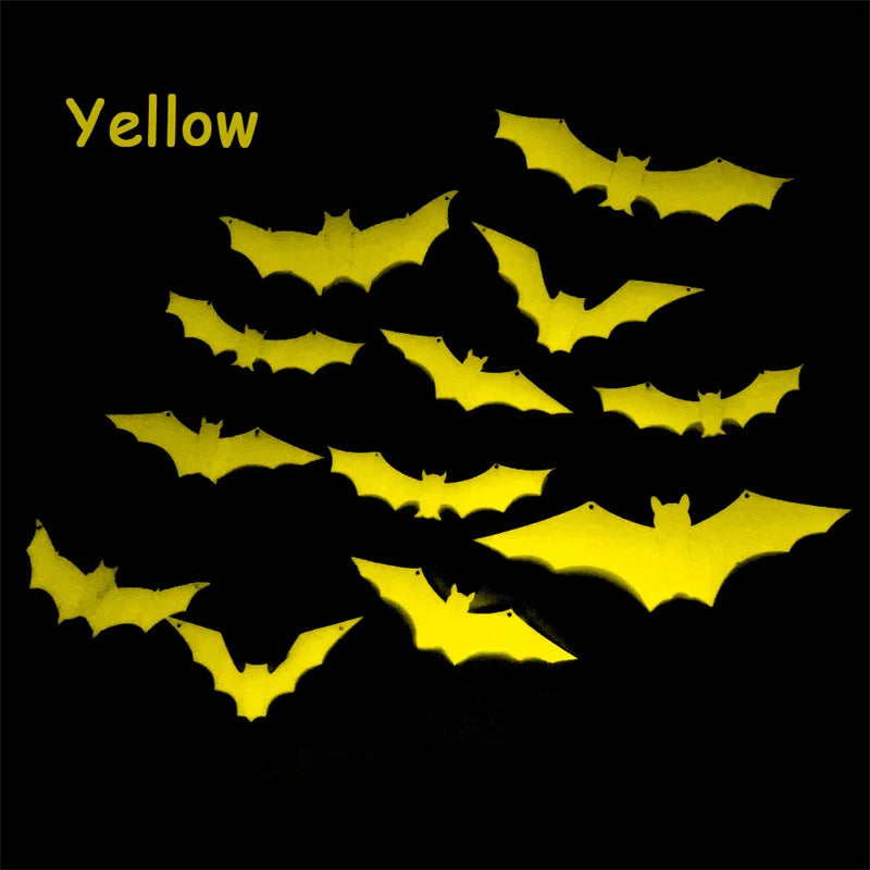 12Pcs/Set 3D Luminous Bat Wall Stickers Halloween Party Decoration PVC Stickers Living Room Window Home Decor Wall Decals Glow