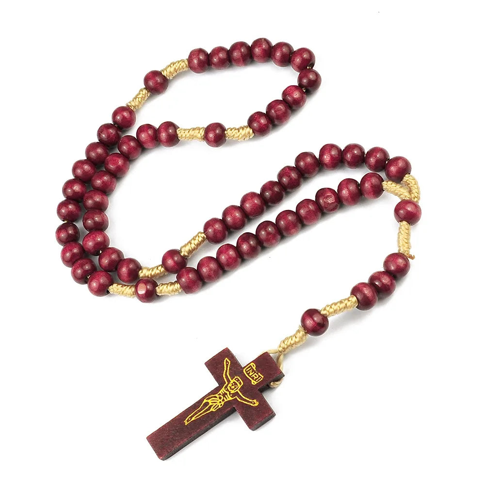 Religious Wood Wood Cross Bracelet For Women Men Wooden Prayer Beads Crucifix Charm Bracelet Fashion Party Jewelry Gift