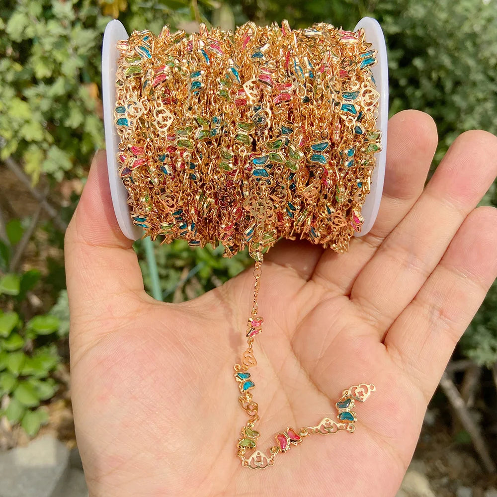 Colorful Evil Eye Beads Chains Stainless Steel Link Pearl Beaded Chains Turkey Eye Link Chain for Necklace Making Jewelry DIY