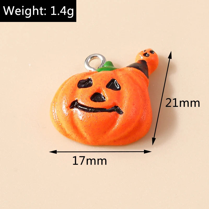 Leslie 10Pcs New Resin Halloween Charms Kawaii Cat Spider Castle Ghost Pumpkin Charms Pendants Decor DIY Earring Jewelry Making
