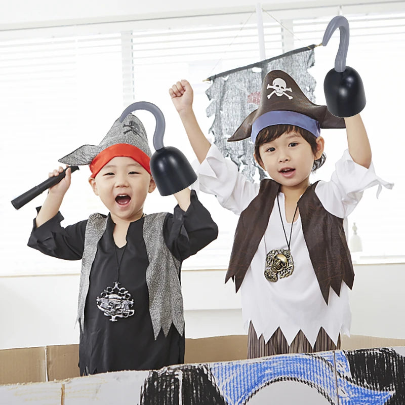 Halloween Pirate Cosplay Party Set Pirate Eye Patches Pirate Flag Skull Print Pirate Captain Costume Cap for Halloween Kids Gift