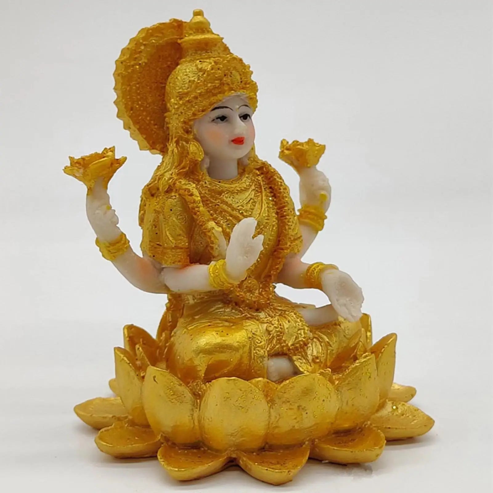 Thailand Hindu Goddess on Lotus Statue Lifelike 4inch Tall Decorative Handmade Craft Carving Figurine for Indoor Elegant