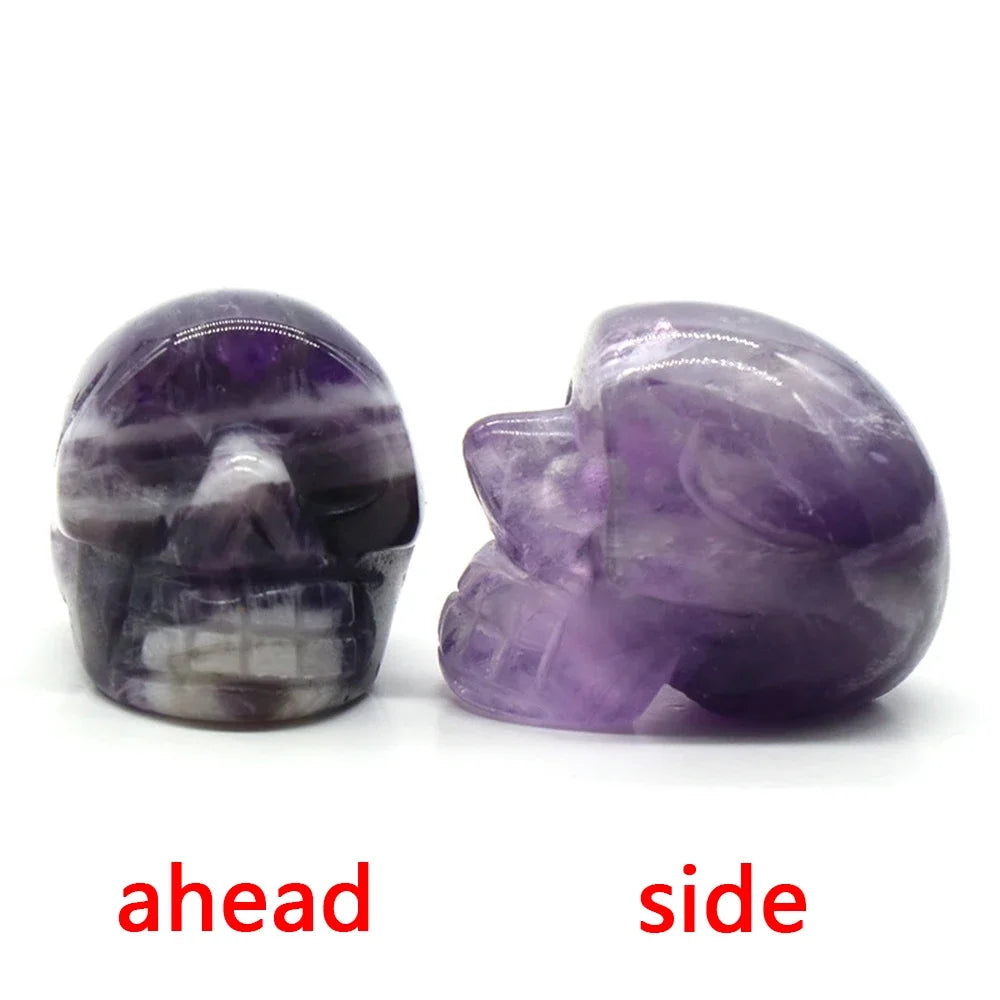 Natural Crystals Skulls Mineral Ghost Head Polished Carved Halloween Gift Desktop Home Decor Stone Crafts Skull Statues 14colors
