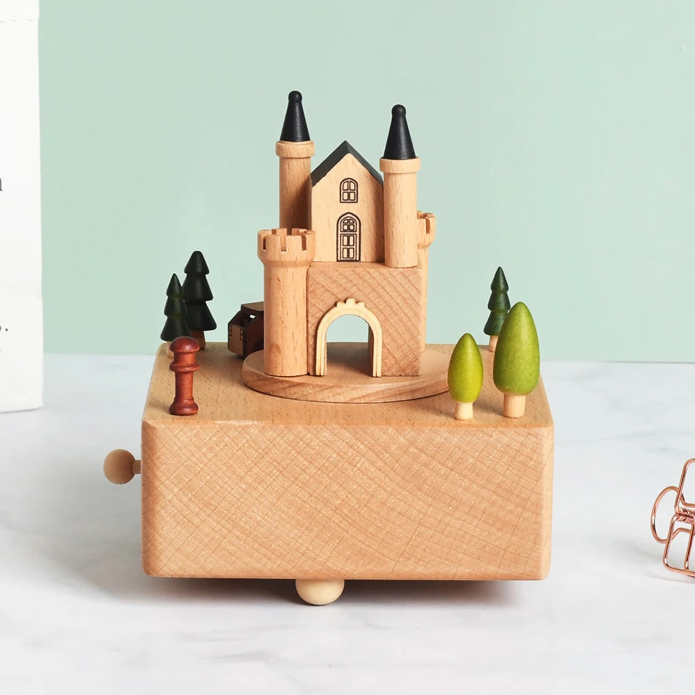 Christmas Gifts Wholesale Logo Engrave Mechanical Wind Up Clockwork Rotating Carousel Ballerina Music Box Wooden For Present