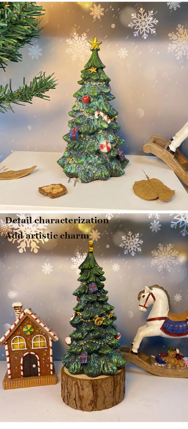 Christmas Tree Decorations Resin Sculpture Home Statues Figurines Christmas Trees Living Room Ornaments Table Desk Accessories