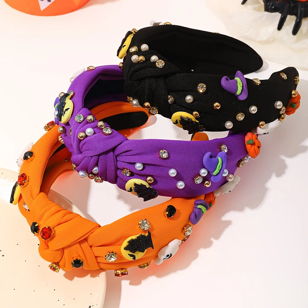 1 Pieces of Halloween Pumpkin Bat Ghost Witch Hat Elements Funny Girls Headbands for Halloween Dress up Gifts for Women