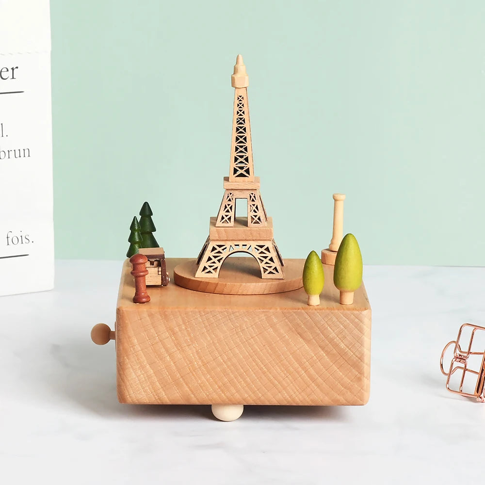 Christmas Gifts Wholesale Logo Engrave Mechanical Wind Up Clockwork Rotating Carousel Ballerina Music Box Wooden For Present