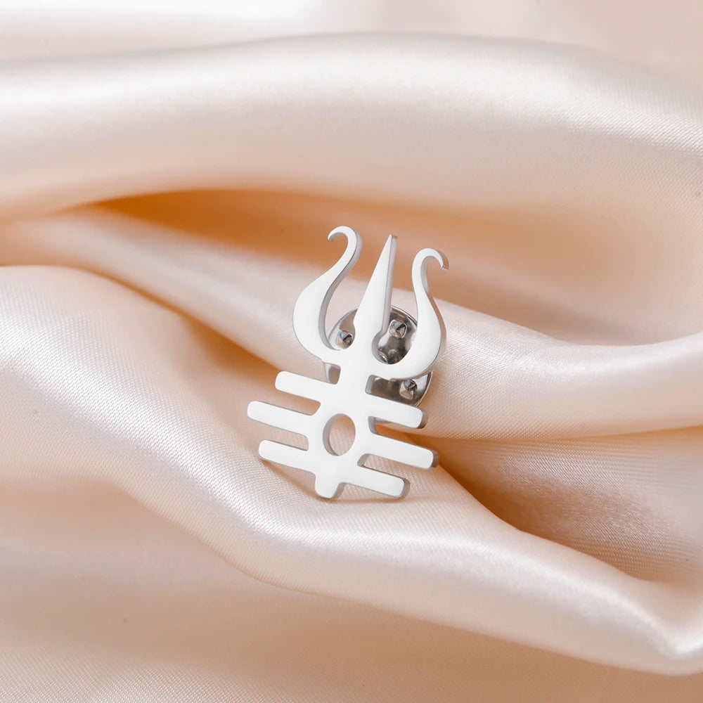 Dawapara Lord Shiva Trident Brooch Mantra Buddhism Hindu God Blessing Symbol Lapel Pins Stainless Steel Jewelry