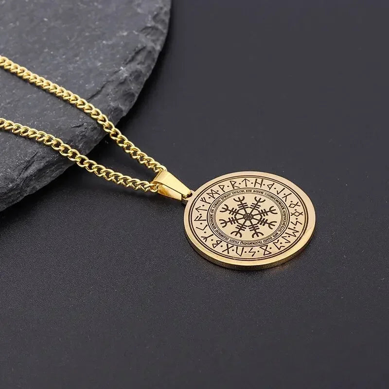 Gold Color Cross Compass Polaris Pendant Round Coin Necklace Men and Women Charm Hip Hop Rock Casual Party Jewelry Gift