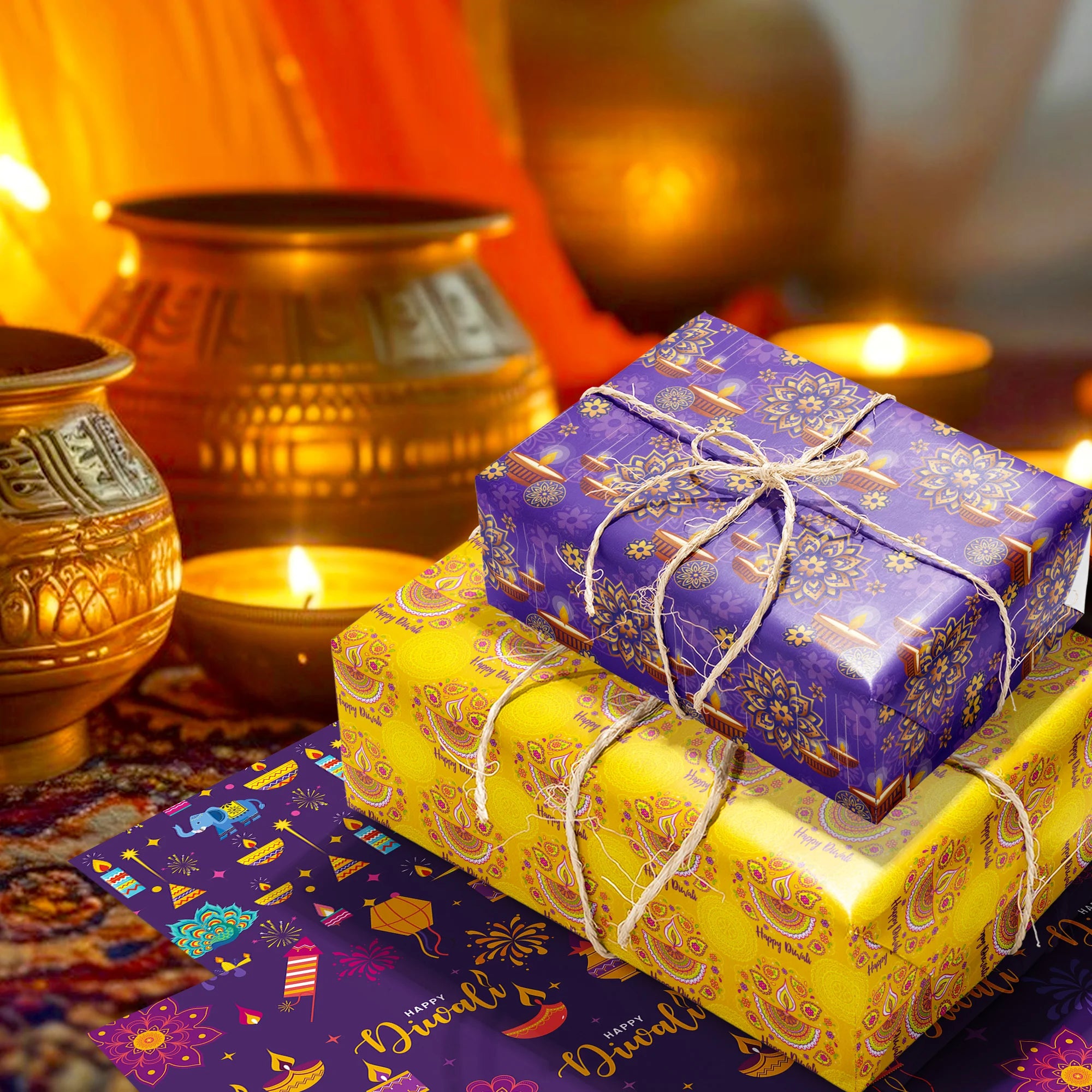 12pcs Diwali Festival Wrapping Material Paper Baby Shower Party Gifts Decorative Packing Craft Papers
