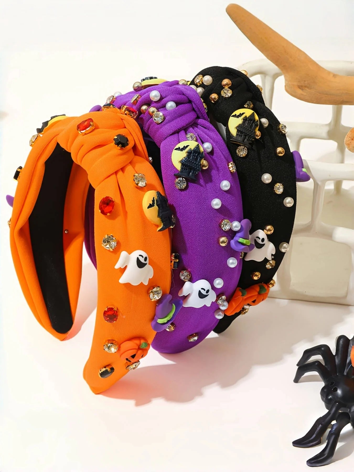 1 Pieces of Halloween Pumpkin Bat Ghost Witch Hat Elements Funny Girls Headbands for Halloween Dress up Gifts for Women