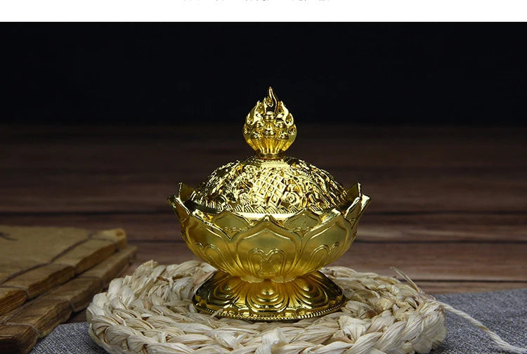 Copper Tower Incense Burner Sandalwood Incense Burner Lotus Incense Burner Incense Plug Ornaments Buddhist Temple Home Interior