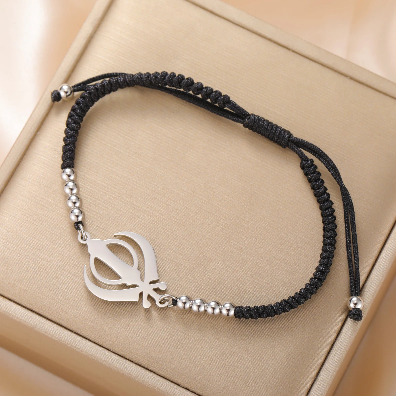 LIKGREAT Sikhism Adjustable Rope Bracelets for Women Men Stainless Steel Sikh Khanda Indian Pakistan Punjab Religious Jewelry