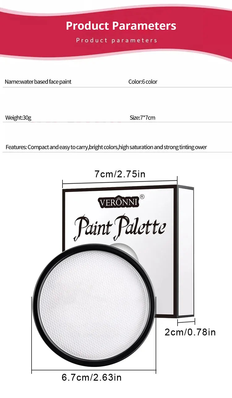 30g Water-Activated Body Makeup Face Paint Set 3-Piece with Brushes Mixing Palette for Halloween Christmas Costume Party Cosplay