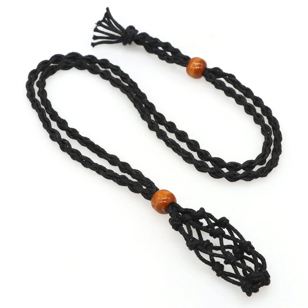 Adjustable Necklace Empty Stone Holder Wax Rope Copper Cage Metal Copper Chain Pendant Net Bag Crystal Gems  Jewelry Accessories