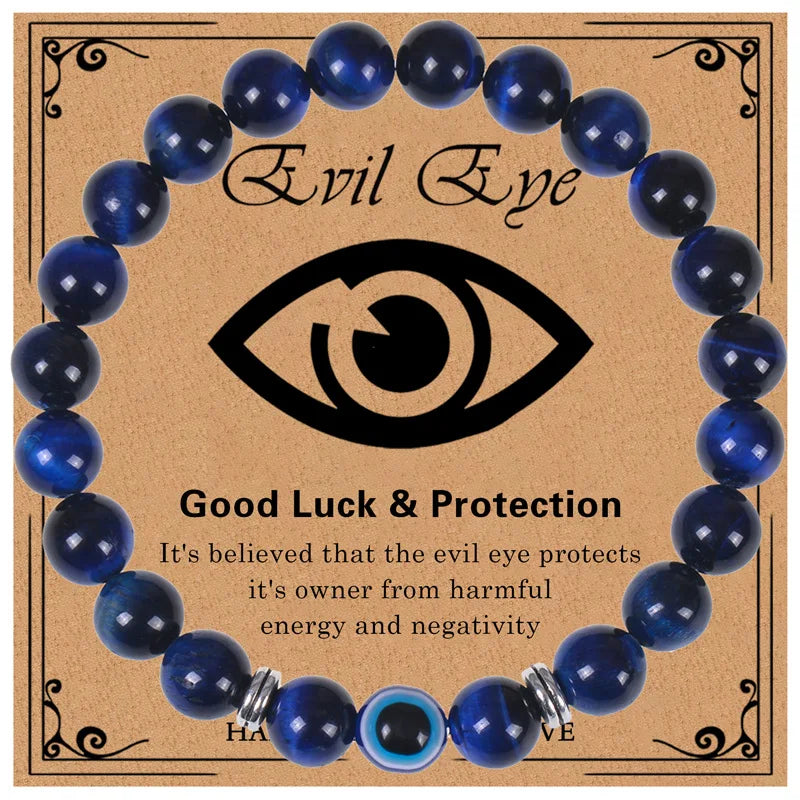 Evil Eye Bracelet for Men 8mm Tigers Eye Stone Bracelet Protection Bracelet Natural Stone Bracelet Bring Luck  Jewelry Gifts