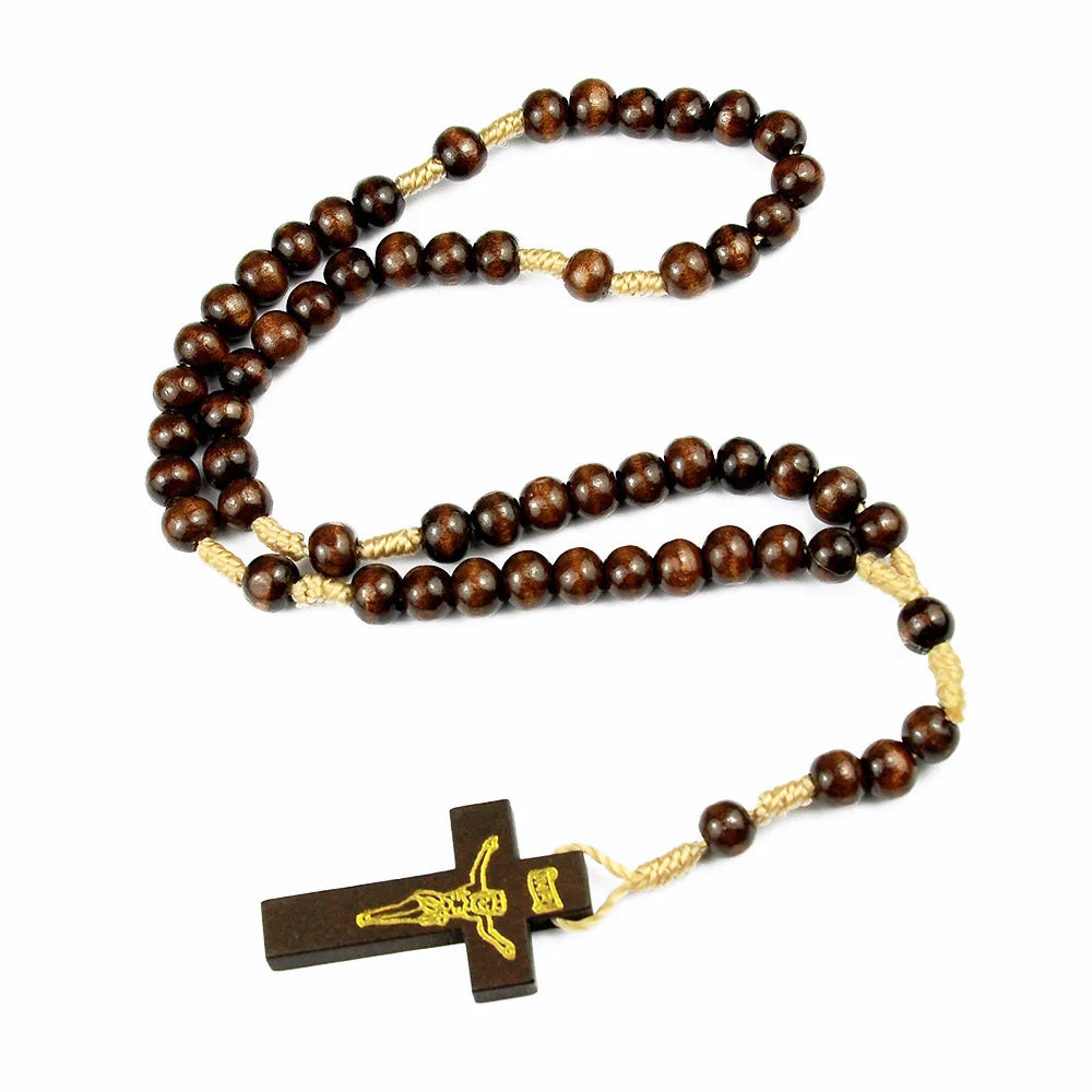 Religious Wood Wood Cross Bracelet For Women Men Wooden Prayer Beads Crucifix Charm Bracelet Fashion Party Jewelry Gift