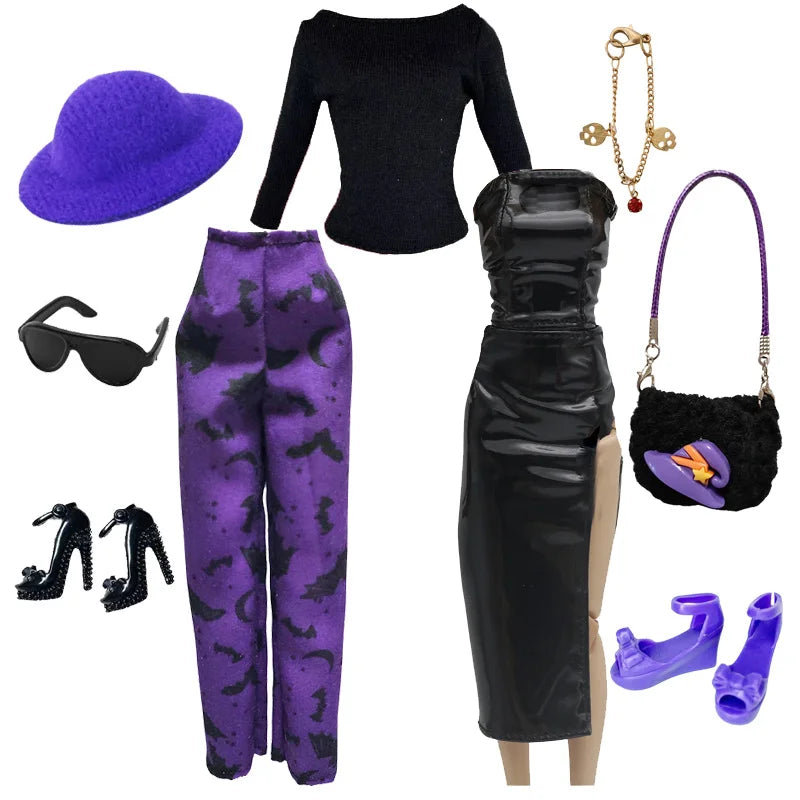 1/6 Doll Cosplay Clothes Halloween dress Witch Cap Belts Bag Broom Outfits for 12inch BJD Doll 30cm Doll Barbi Xinyi FR Doll