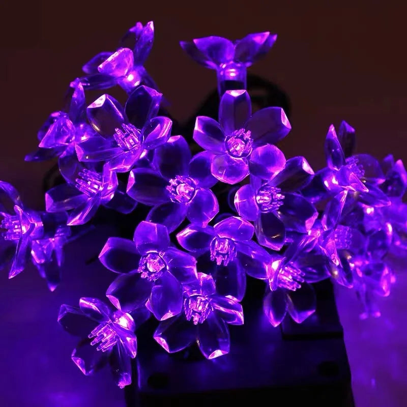 Purple Cherry Blossom Halloween Decorative Solar String Light Outdoor Waterproof Atmosphere Fairy flower Garden Lamp