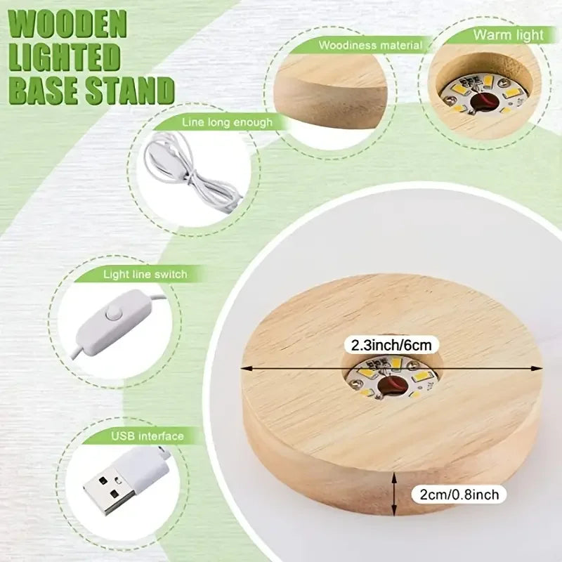 Wood Desktop Decorative Lights Light Base Night Light Wooden Led Usb Display Light Display Stand Lamp Holder Lamp Art Ornament