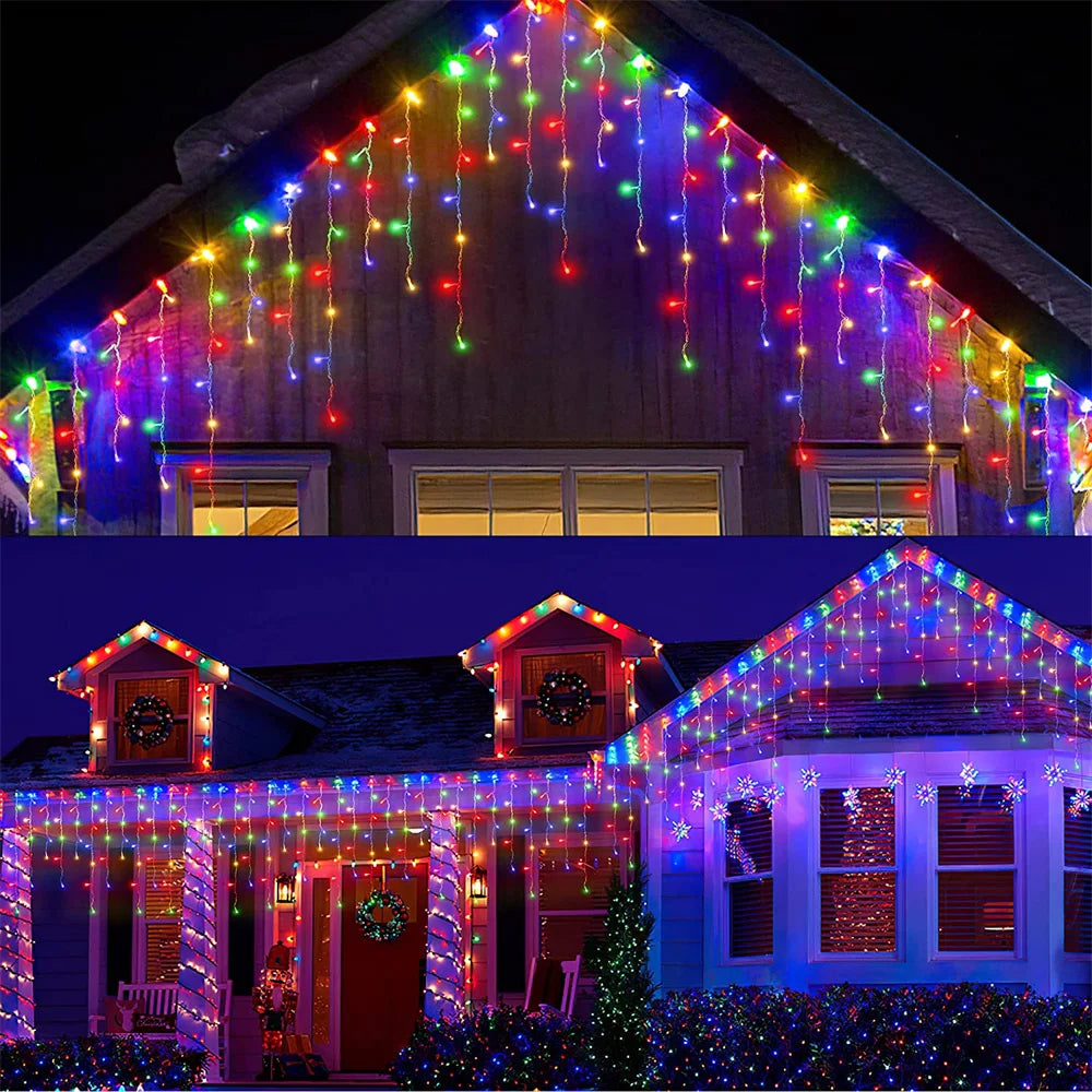 Christmas Lights Outdoor Decoration 4m Droop 0.4-0.6m Led Curtain Icicle String Lights Garden Xmas Party Decorative Lights