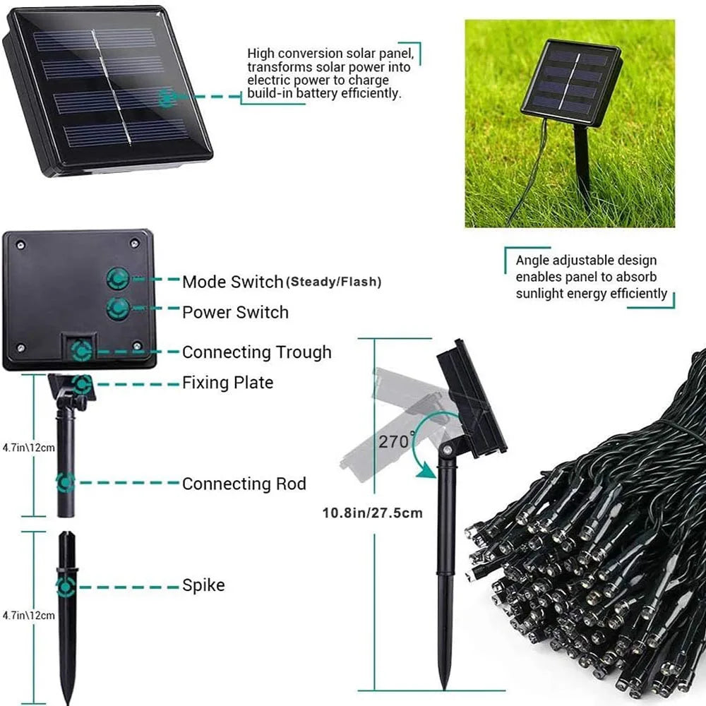 Solar String Lights Outdoor Waterproof Solar Fairy Lights 8 Modes LED String Lights for Garden Patio Wedding Decorations