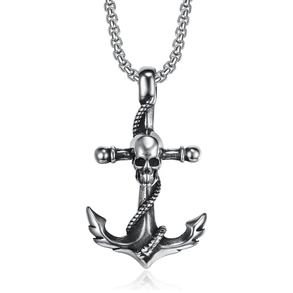 Gothic Hip Hop Skull Pendant Necklaces For Men Stainless Steel Punk Fashion Skeleton Necklace Halloween Jewelry Gifts Wholesale