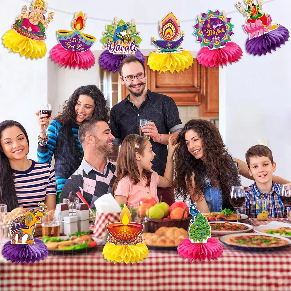 Happy Diwali Party Honeycomb Table Decoration Diwali Elephant Peacock Ornaments Happy Festival of Lights Party Decor