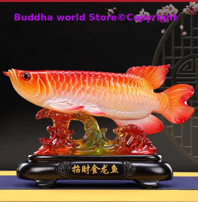 Good luck FENG SHUI decorative statue HOME OFFICE company SHOP TOP Efficacious Talisman Money Drawing Arowana Golden Fish