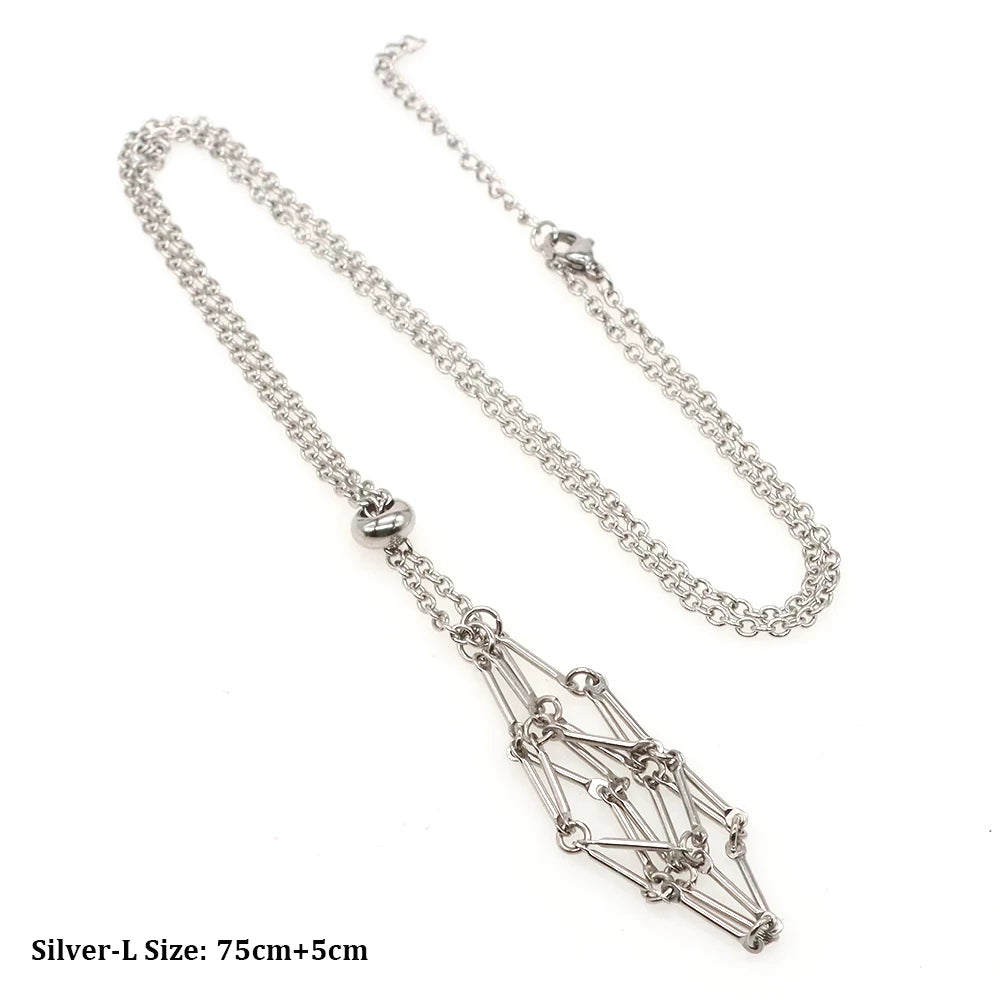 Adjustable Necklace Empty Stone Holder Wax Rope Copper Cage Metal Copper Chain Pendant Net Bag Crystal Gems  Jewelry Accessories
