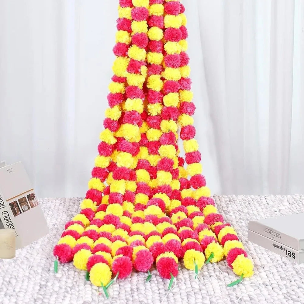 Long Strands Artificial Marigold Garland Pooja Diwali Fiesta Indian Décor Marigold Flower Garlands Reusable Events Decor