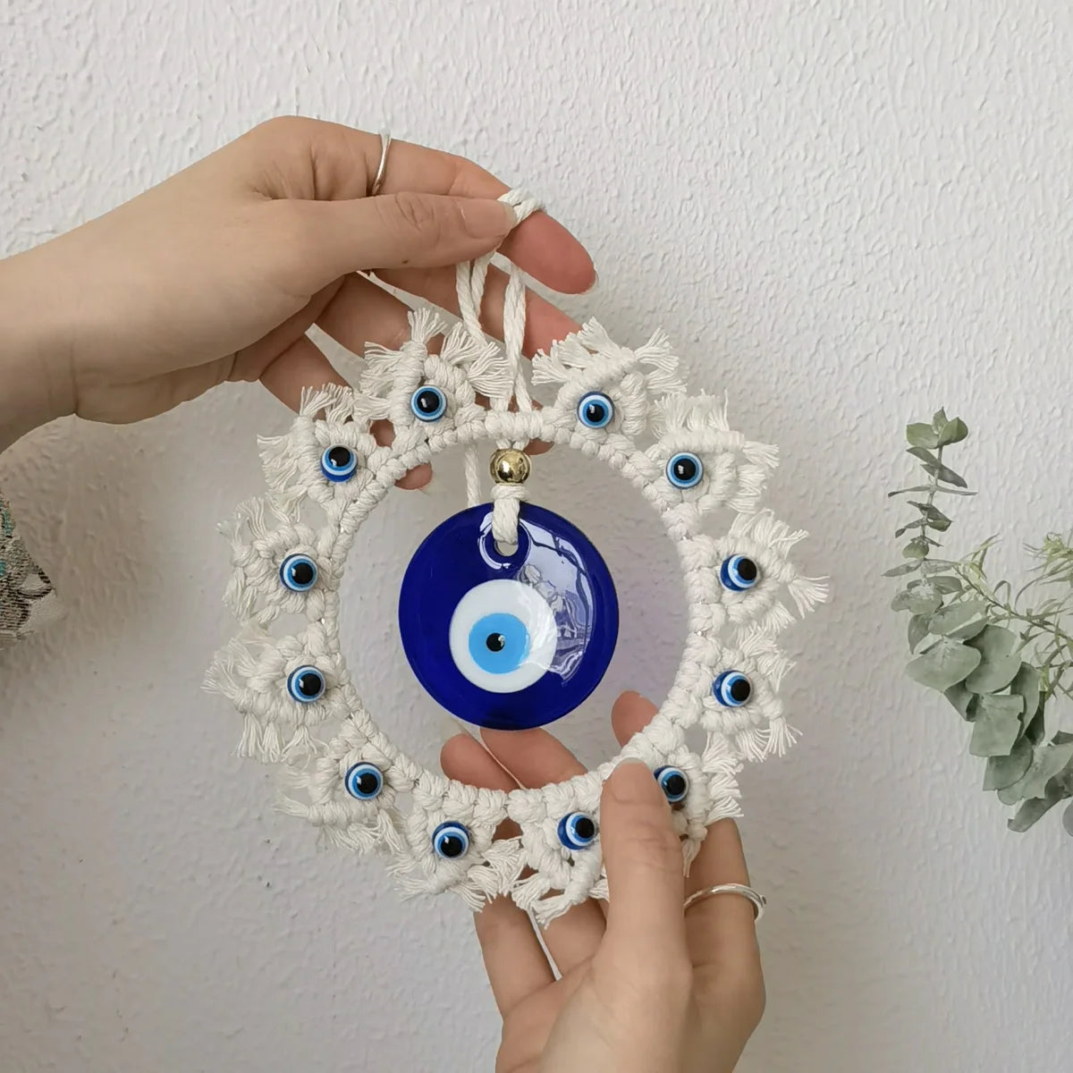 Handcrafted Circle Wall Decor with Evil Eye - Large Blue Eye Ornaments, Perfect for Home Wall Hanging, Brings Safety and Protect