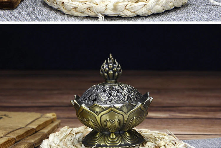Copper Tower Incense Burner Sandalwood Incense Burner Lotus Incense Burner Incense Plug Ornaments Buddhist Temple Home Interior