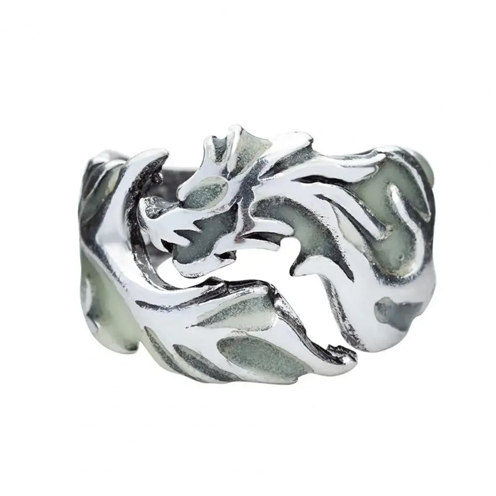 Luminous Dragon Rings Gothic Adjustable Men Stainless Steel Rings Unique Jewellery Vintage Halloween Gifts for Friends Anillos